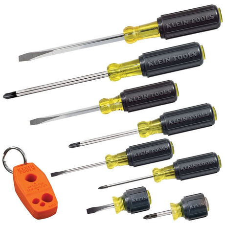 Klein 85148 Cushion-Grip Screwdriver Set with Magnetizer and Demagnetizer, 1.5" to 6" Shanks (9-Piece Set)