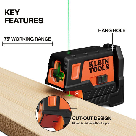 Klein 93MCLPG Compact Green Cross-Line Laser Level with Plumb Spot - 2