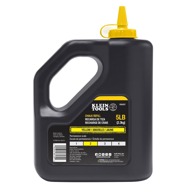 Klein CHLK5Y Yellow Chalk Refill Bottle for Chalk Reels (5 lb, 1 Pack)
