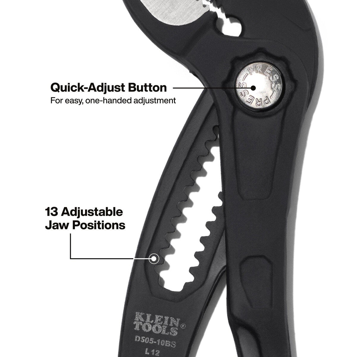Klein D50510BS 10" Straight Jaw Quick-Adjust Pump Pliers with Directional Teeth - 5