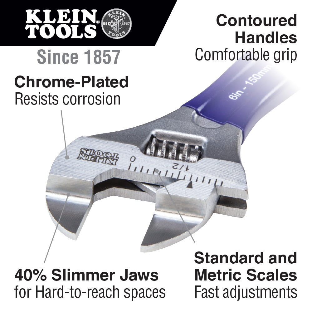 Klein D86934 Slim-Jaw Adjustable Wrench, 6" - 3