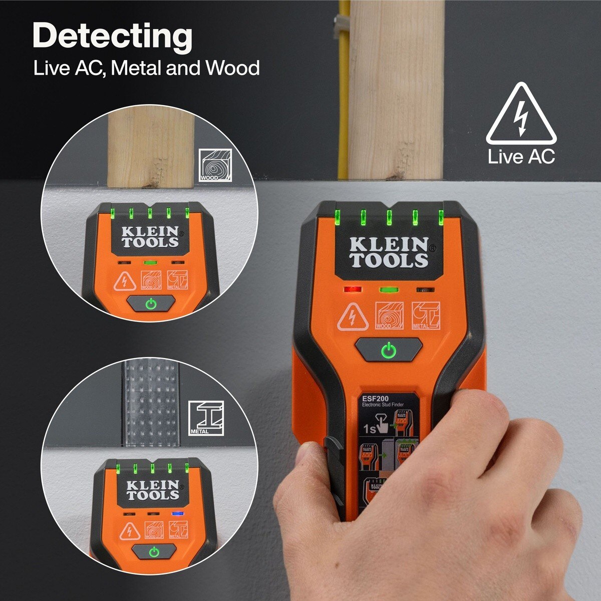 Klein ESF200 Multi-Scan Center and Edge Stud Finder with Live Wire Detection (2 AAA Batteries) - 3