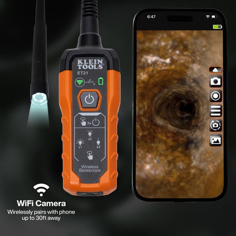 Klein ET21 WiFi Inspection Borescope with 5 ft Cable and 5.5mm Camera (1 Pack)