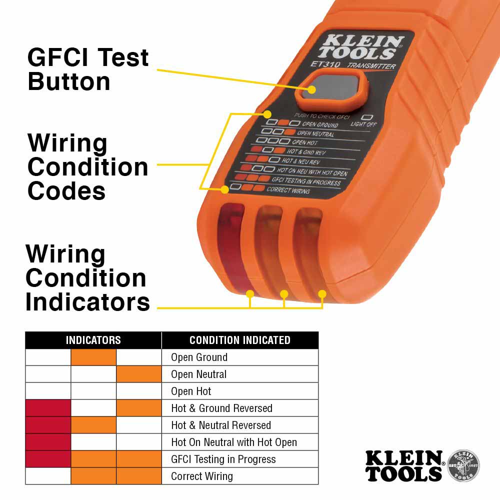 Klein ET310 Digital Circuit Breaker Finder with GFCI Outlet Tester - 9