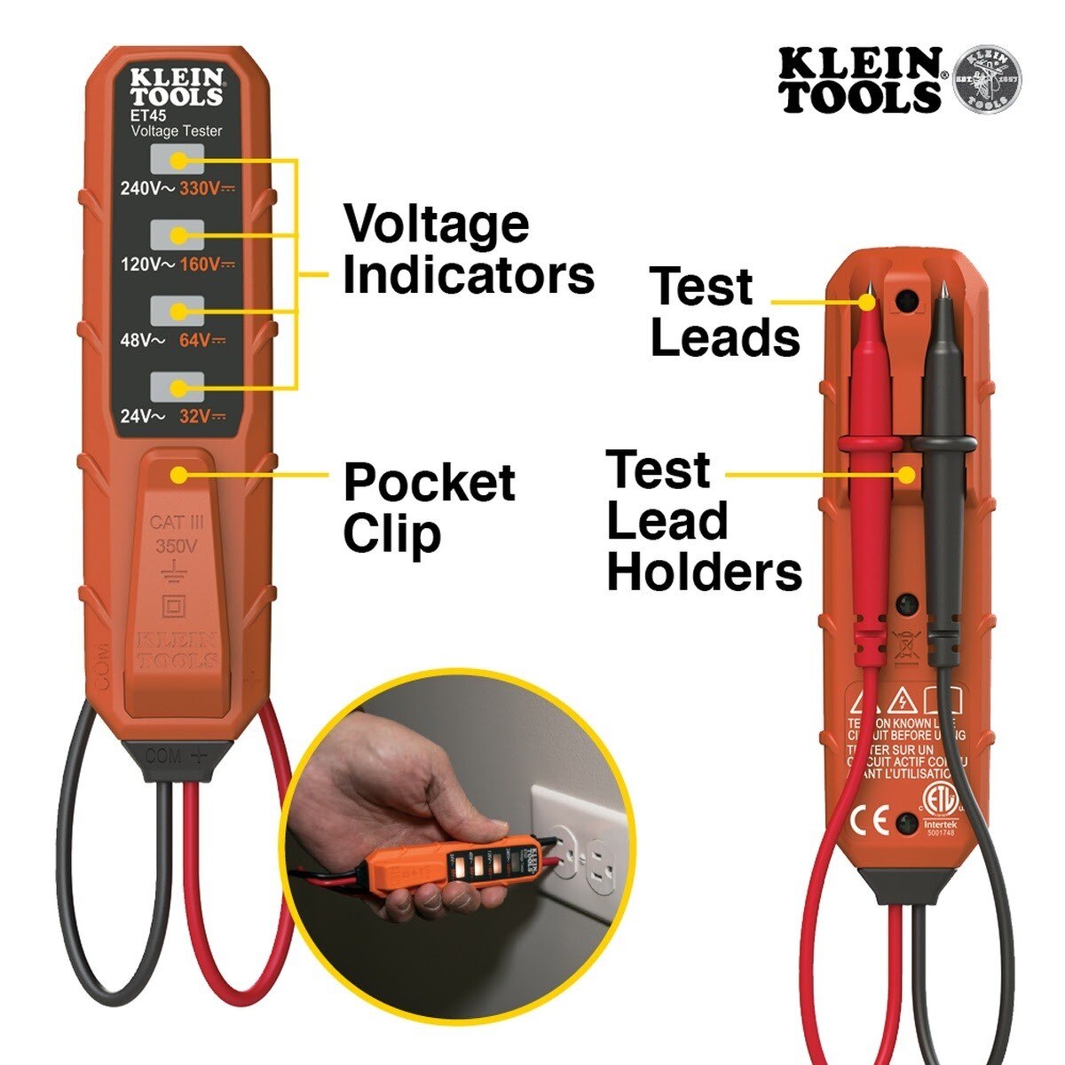 Klein ET45VP AC/DC Voltage and GFCI Receptacle Outlet Test Kit (2 Piece) - 2