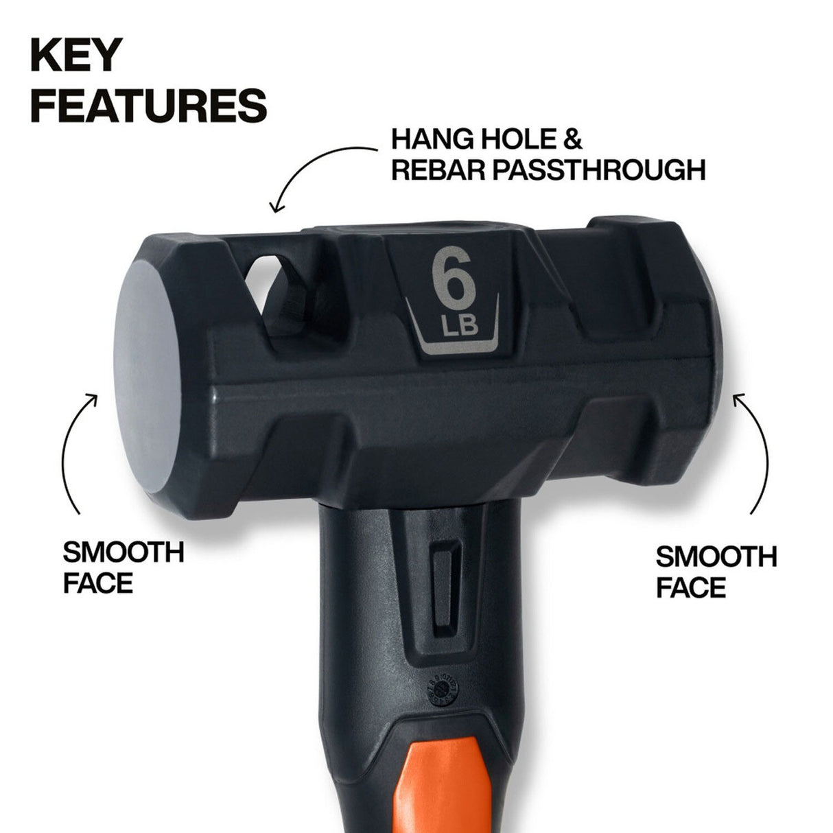 Klein H80626 Fiberglass Handle Sledge Hammer with Overstrike Protection and Rebar Passthrough (6 lb) - 2