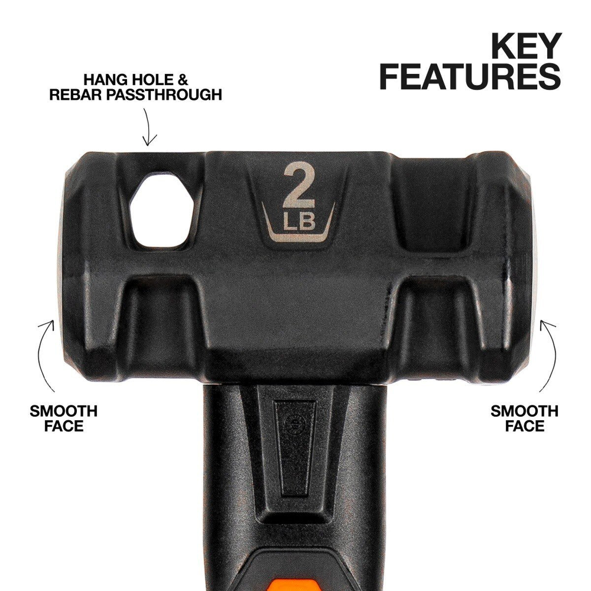 Klein H80692 Fiberglass Handle Drilling Hammer, Smooth Face, Overstrike Protection (2 lb) - 2