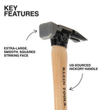 Klein H80920HS Smooth Face Hickory Handle Straight-Claw Hammer, 20-Ounce - 2