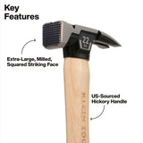 Klein H80922H 22 oz Milled Face Hickory Handle Claw Hammer with Magnetic Nail Starter - 2