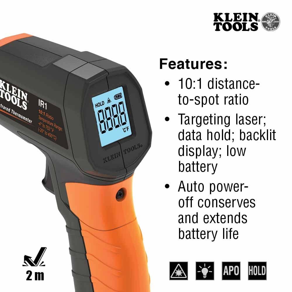 Klein IR1 Infrared Digital Thermometer with Targeting Laser, 10:1 - 3