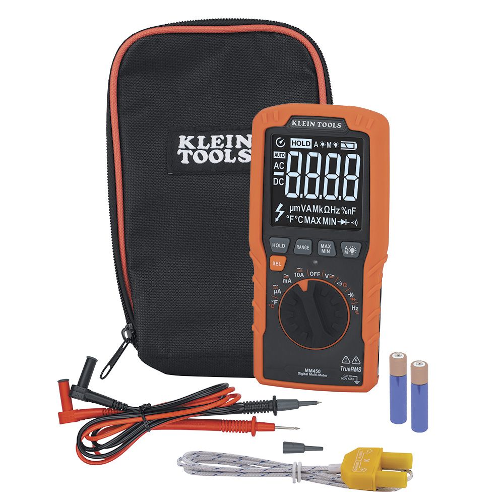 Klein MM450 Slim Digital Multimeter, TRMS Auto-Ranging, 600V, Temp