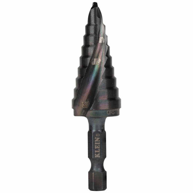 Klein Tools QRST03 Step Drill Bit, Quick Release, Spiral Flute, 1/4 to 3/4-Inch