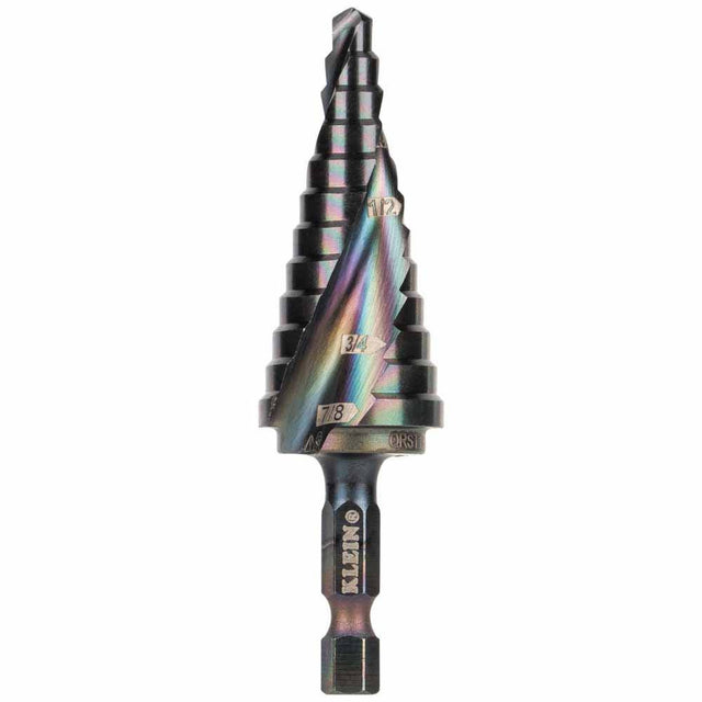 Klein Tools QRST14 Step Drill Bit, Quick Release, Spiral Flute, 3/16 to 7/8-Inch