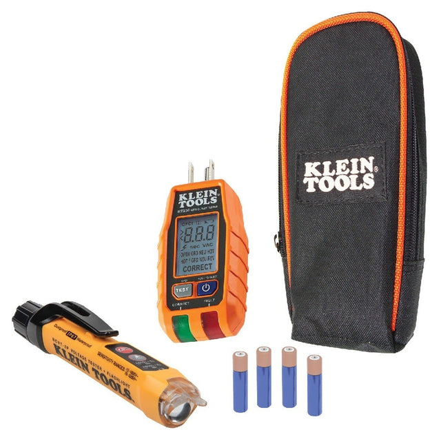 Klein RT250KIT Premium Dual-Range NCVT and GFCI Receptacle Tester Electrical Test Kit (4 x AAA Batteries)