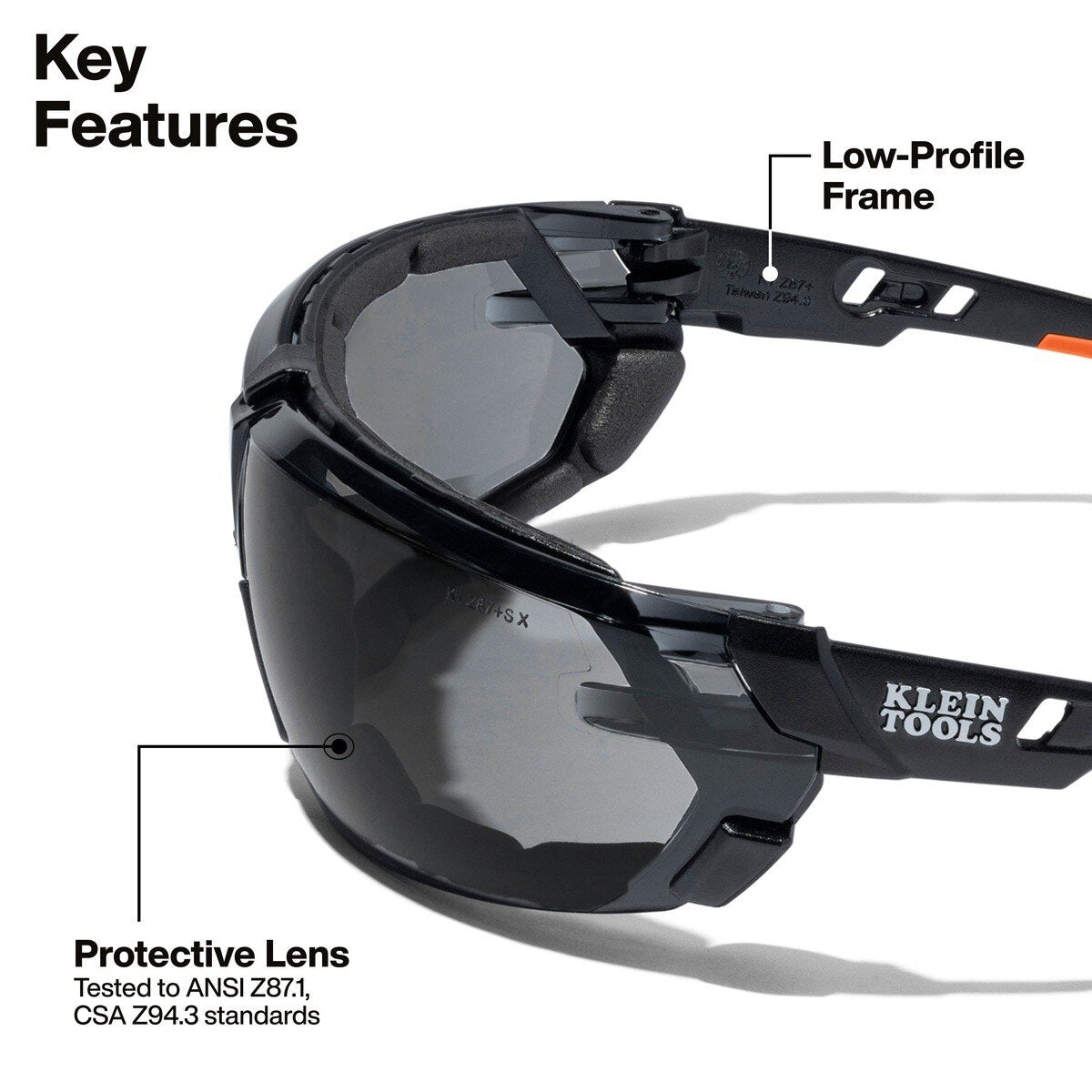 Klein Tools 03609 Low Profile Gasket Safety Glasses with Gray Lens and Removable Strap - 2
