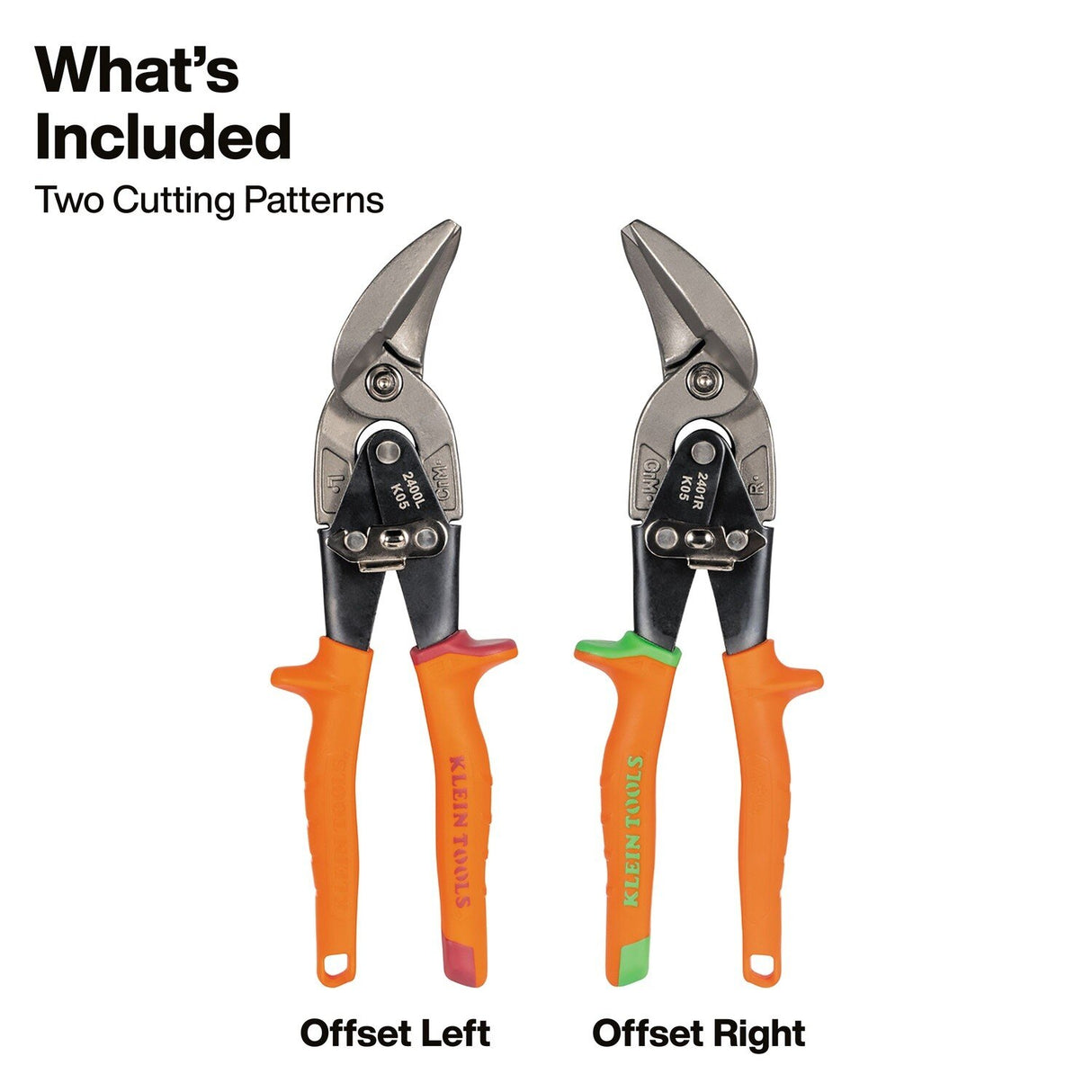 Klein 2403RL 12.5" Offset Aviation Snips with Left and Right Cutting Patterns (2 Pack) - 2