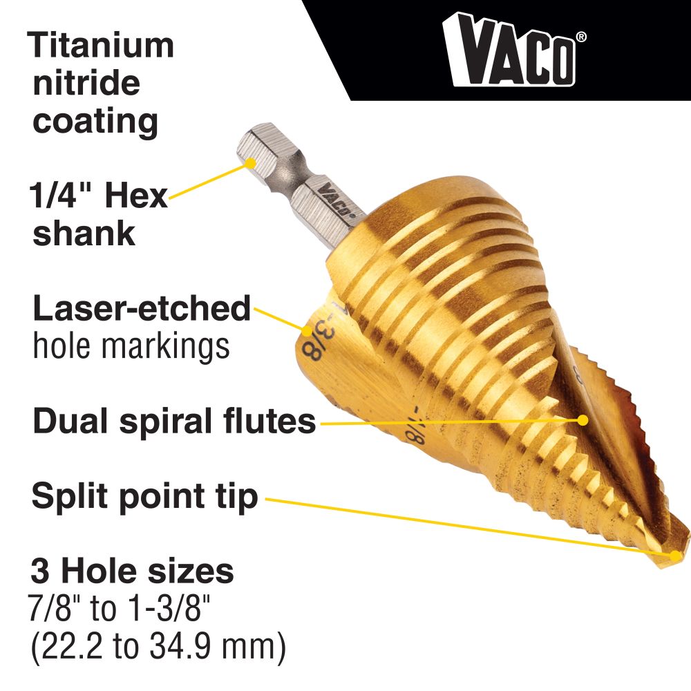 Klein 25951 Step Bit Kit, Spiral Double-Fluted, VACO, 3-Piece - 2