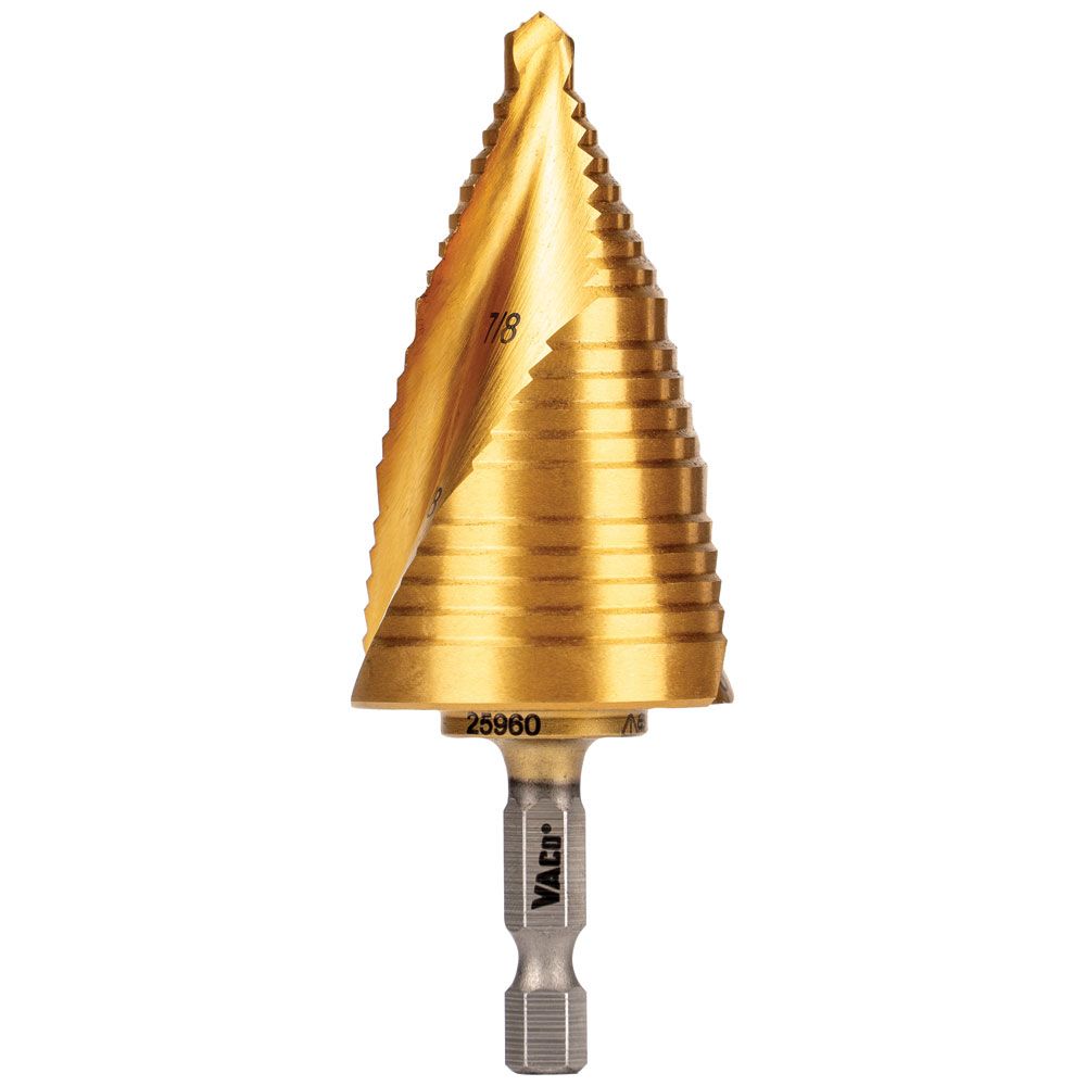 Klein 25960 Step Drill Bit, Spiral Double-Fluted, 7/8" to 1-3/8", VACO