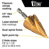 Klein 25961 Step Drill Bit, Spiral Double-Fluted, 7/8" to 1-1/8", VACO - 2