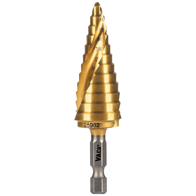 Klein 25962 Step Drill Bit, Spiral Double-Fluted, 3/16" to 7/8", VACO