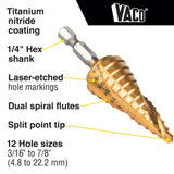 Klein 25962 Step Drill Bit, Spiral Double-Fluted, 3/16" to 7/8", VACO - 2