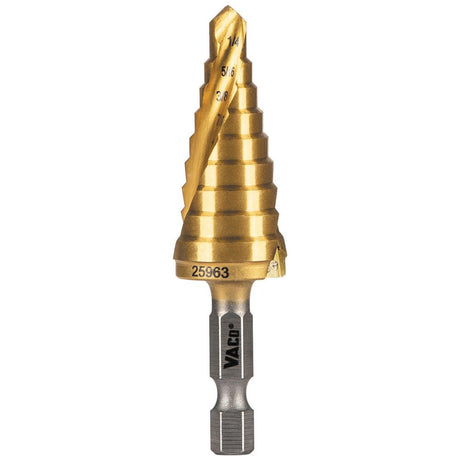 Klein 25963 Step Drill Bit, Spiral Double-Fluted, 1/4" to 3/4", VACO