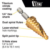 Klein 25963 Step Drill Bit, Spiral Double-Fluted, 1/4" to 3/4", VACO - 2