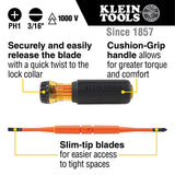 Klein 32286 2-in-1 Insulated Flip-Blade Screwdriver, #1 Ph, 3/16" Sl - 7