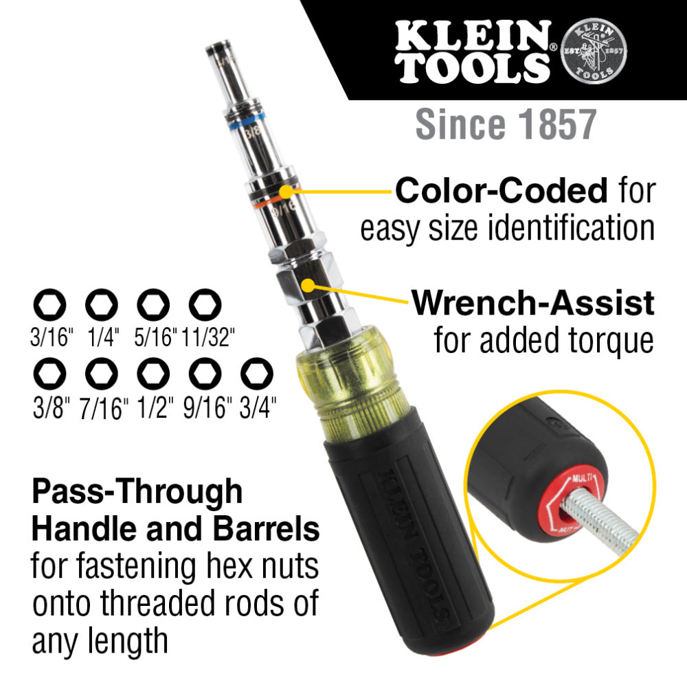 Klein 328091 9-in-1 Pass Through Multi-Nut Driver - 2