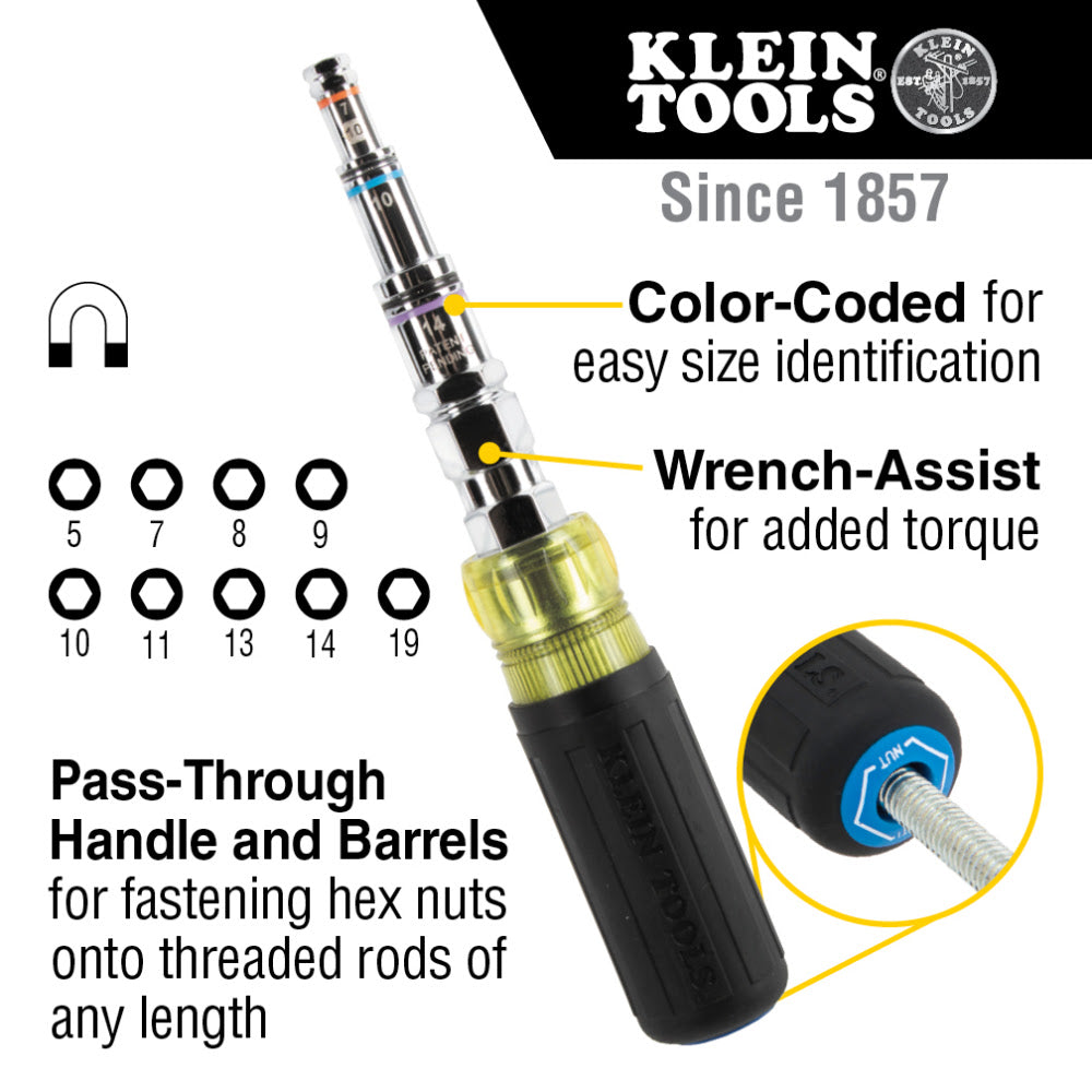 Klein 32809MAGM 11-in-1 Pass-Through Magnetic Multi-Nut Driver, Metric - 2