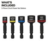 Klein Tools 32925S Magnetic Power Nut Setters, 2 Inch Shaft, SAE Hex, Impact-Rated (5 Piece) - 2