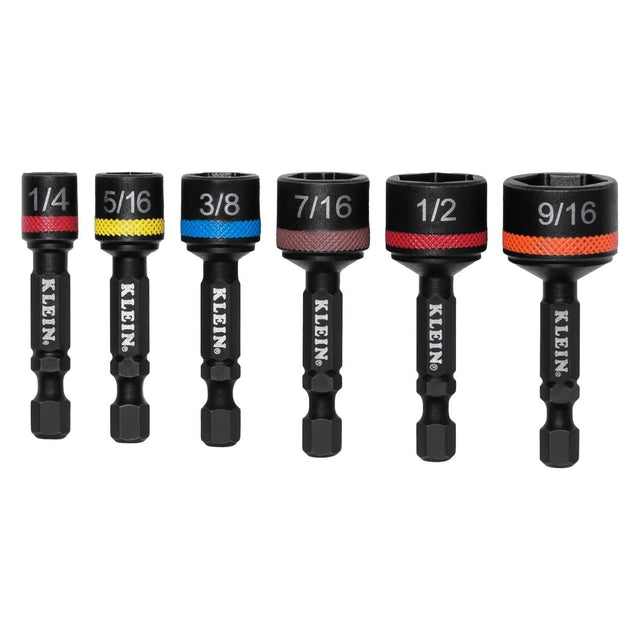 Klein Tools 32926S 2" Shaft Magnetic Power Nut Setter Set SAE Impact Rated (6 Piece)