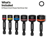 Klein Tools 32926S 2" Shaft Magnetic Power Nut Setter Set SAE Impact Rated (6 Piece) - 2