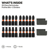 Klein Tools 33001S ProFlex PH2 and T25 Impact-Rated Bit Set with Slim MODbox Case (20 Piece) - 2