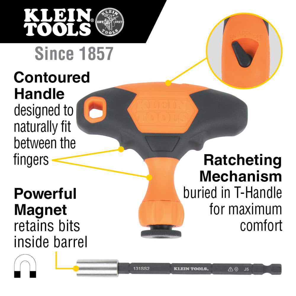 Klein 33804 ProFlex Impact-Rated Interchangeable Ratcheting T-Handle Set, 23-Piece - 2