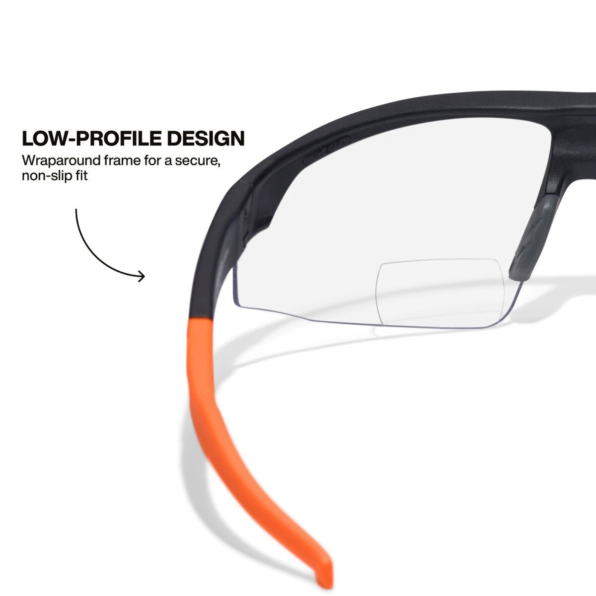 Klein Tools 3614 Bifocal Safety Glasses +1.50 Diopters, Anti-Fog Clear Lens, Black/Orange Frame (1 Pack) - 4