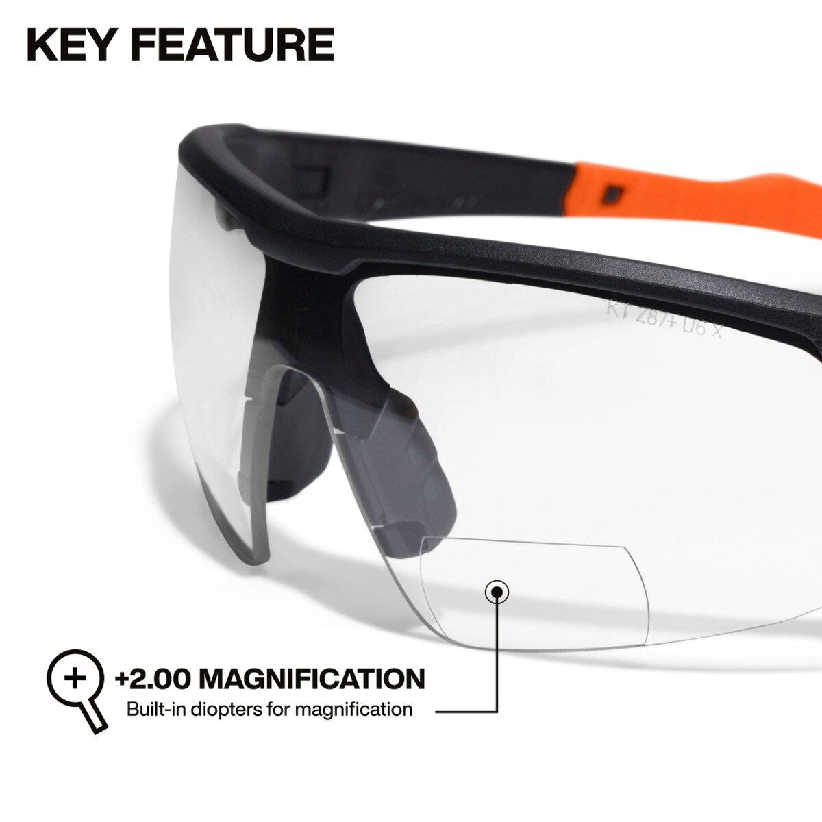 Klein Tools 3615 Bifocal Safety Glasses +2.00 Diopters Anti-Fog Clear Lens Wraparound Design (1 Pack) - 2