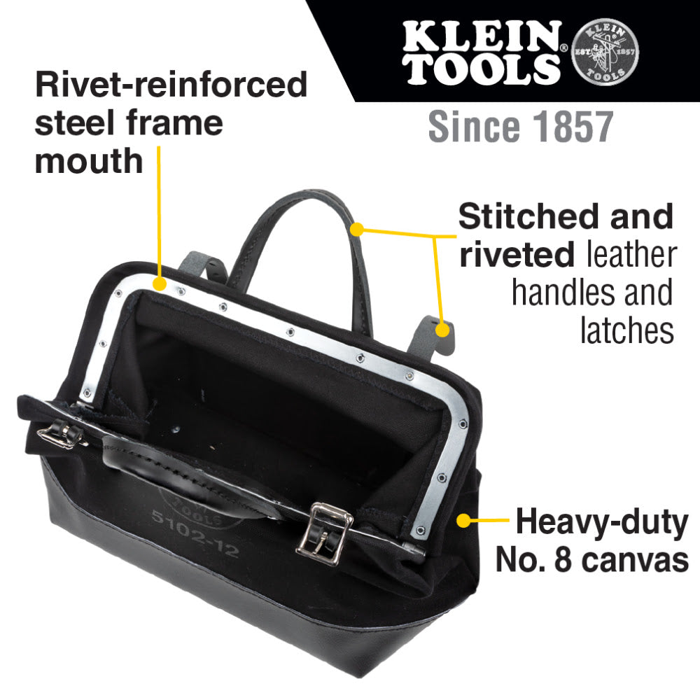 Klein 510212BLK Tool Bag, Black Canvas, 12" - 2