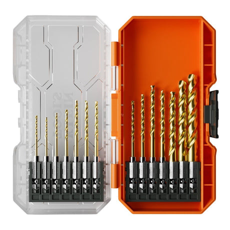 Klein Tools 53614 Titanium Drill Bit Set with 1/4 in. Hex Shank and MODbox Compatible Case (14 Piece)