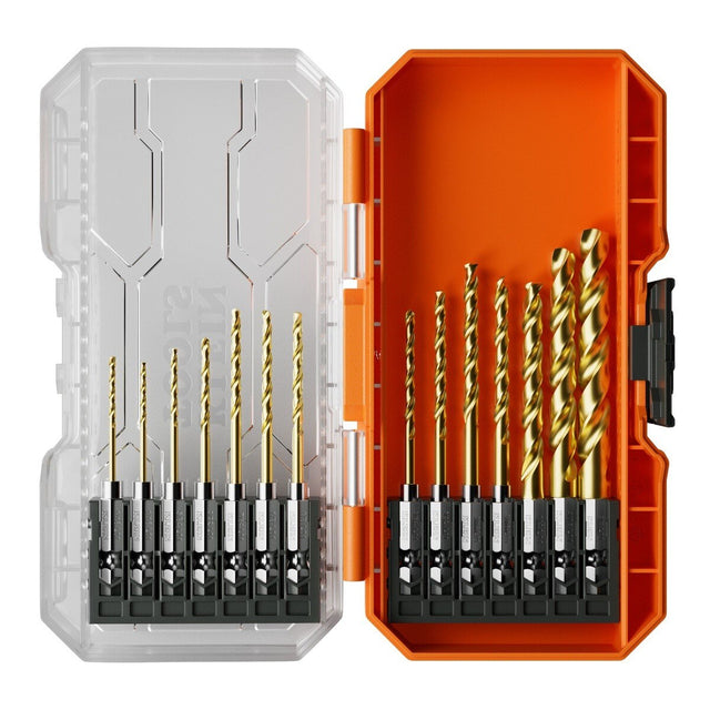 Klein Tools 53614 Titanium Drill Bit Set with 1/4 in. Hex Shank and MODbox Compatible Case (14 Piece)