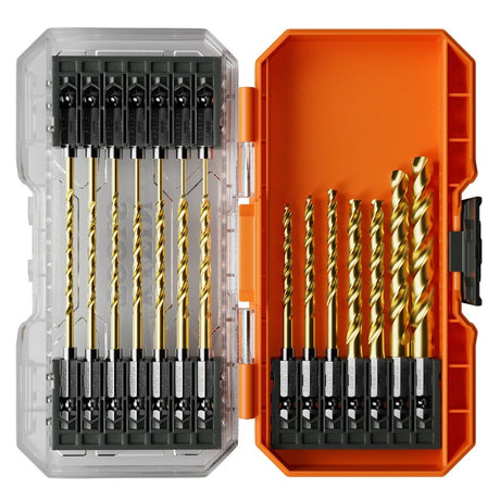 Klein Tools 53621 Titanium Drill Bit Set with 1/4 Inch Hex Shank and MODbox Compatible Case (21 Piece)