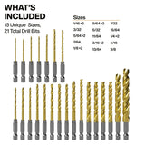 Klein Tools 53621 Titanium Drill Bit Set with 1/4 Inch Hex Shank and MODbox Compatible Case (21 Piece) - 2