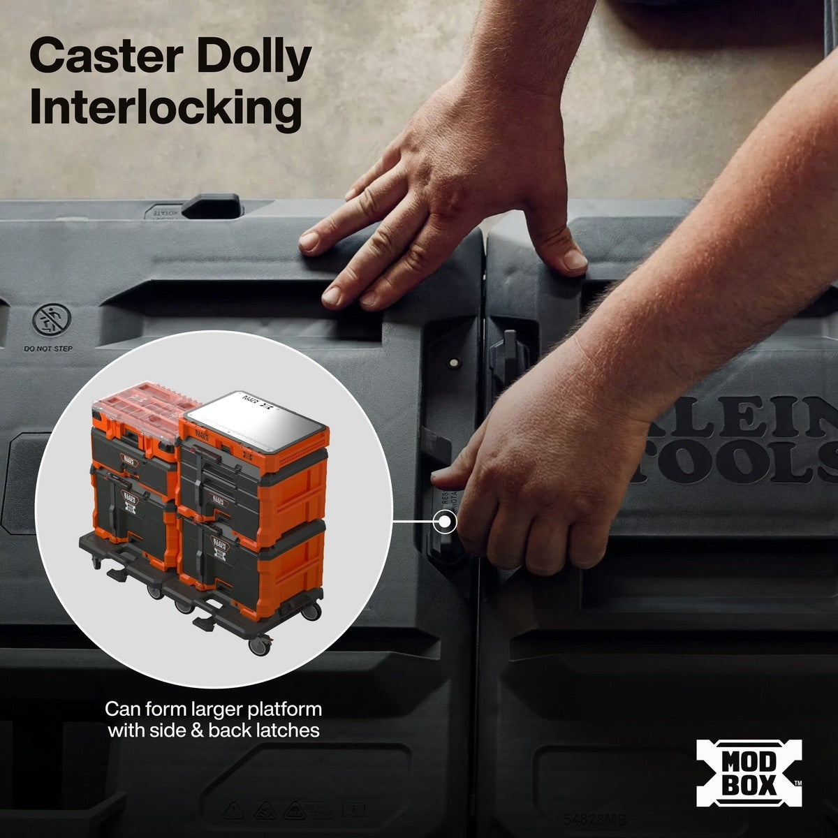 Klein Tools 54828MB MODbox 4-WheelInterlocking Caster Dolly with 4" Wheels and 250 lb Capacity - 3