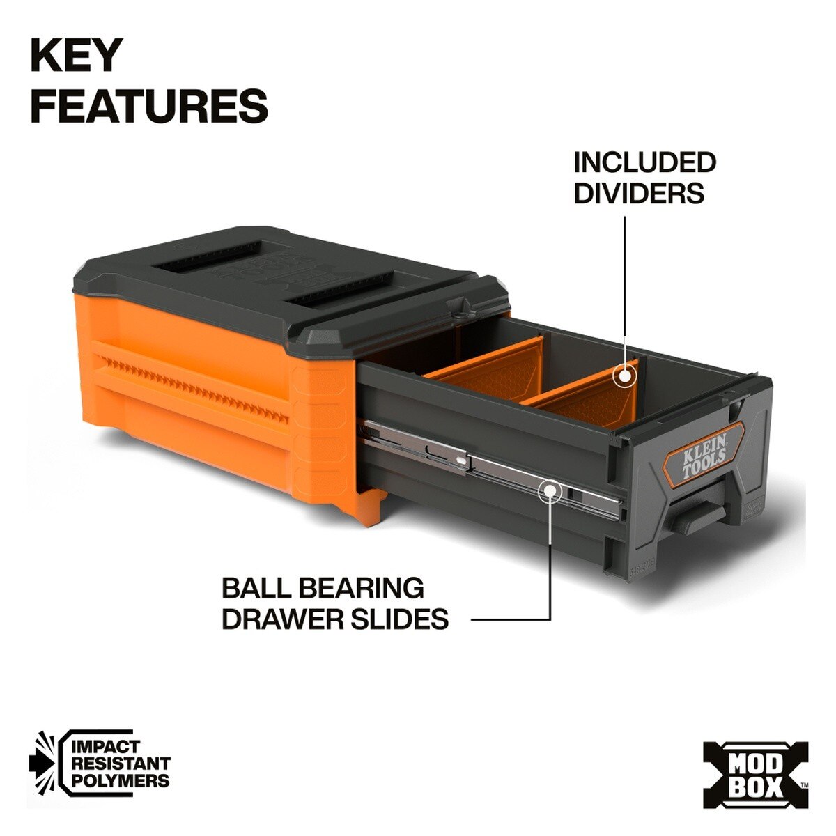 Klein Tools 54843MB Compact Single Drawer Half Width Modular Tool Storage with Ball-Bearing Slides - 3
