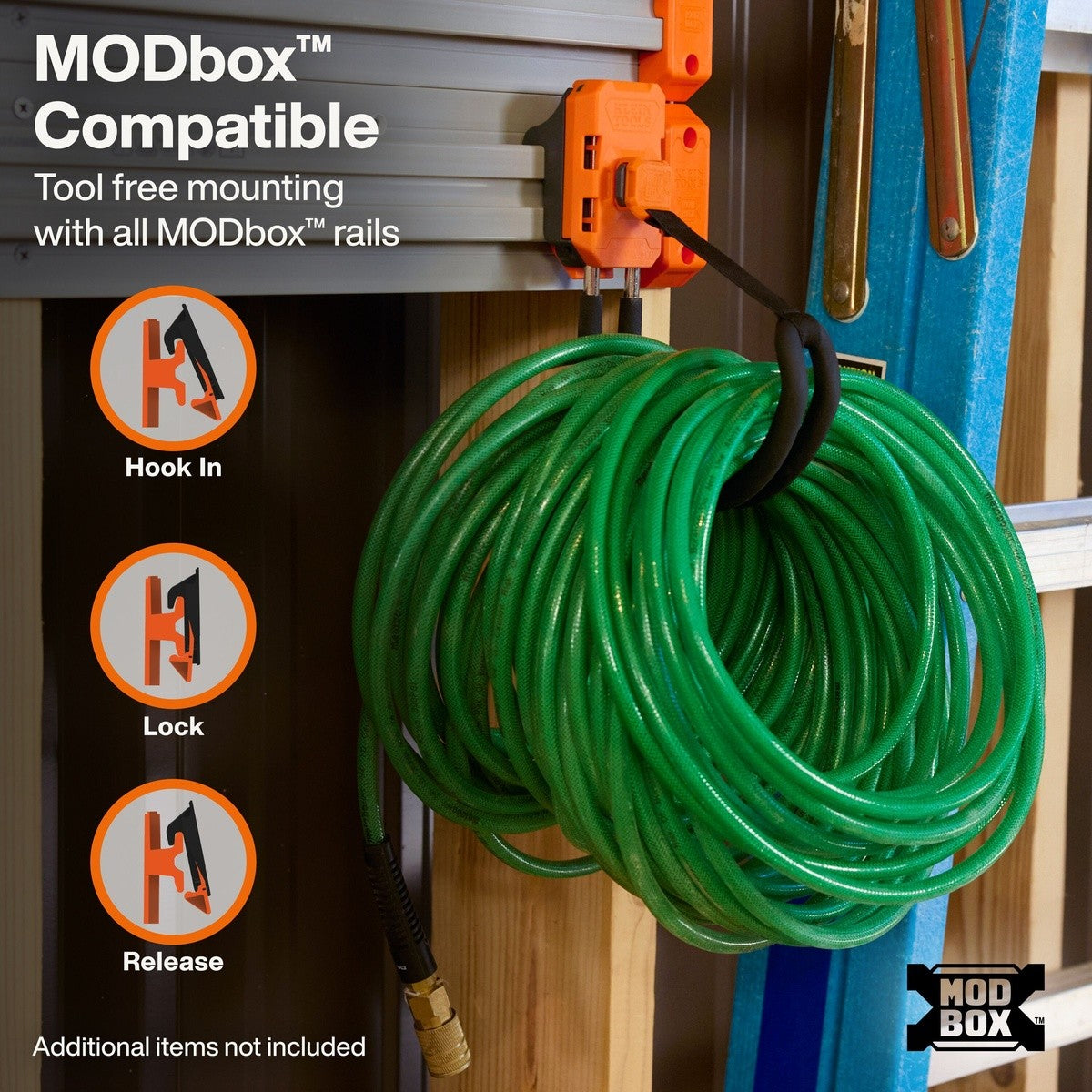 Klein Tools 54859MB MODbox Wall System J Hook with Strap for Cord and Hose Storage (2 Pack) - 5