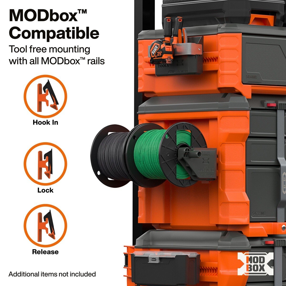 Klein Tools 54866MB MODbox Spool Holder Rail Attachment for 500' Wire Spools 20 lb Capacity - 4