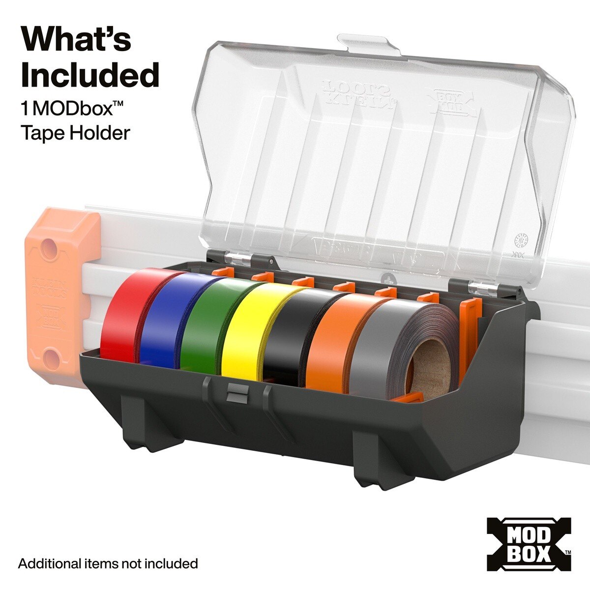 Klein Tools 54874MB MODbox Electrical Tape Holder Rail Attachment with Clear Lid 8" - 5