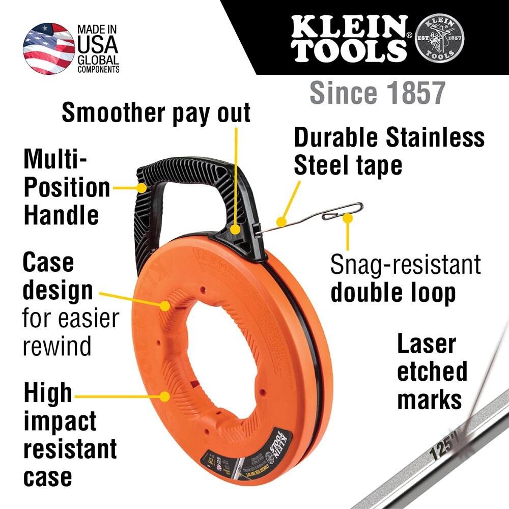 Klein 56351 Fiberglass Fish Tape with Spiral Steel Leader, 100-Foot - 5