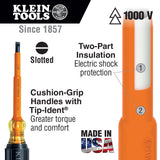 Klein Tools 601-4-INS Insulated Screwdriver, 3/16" Cabinet, 4" - 2