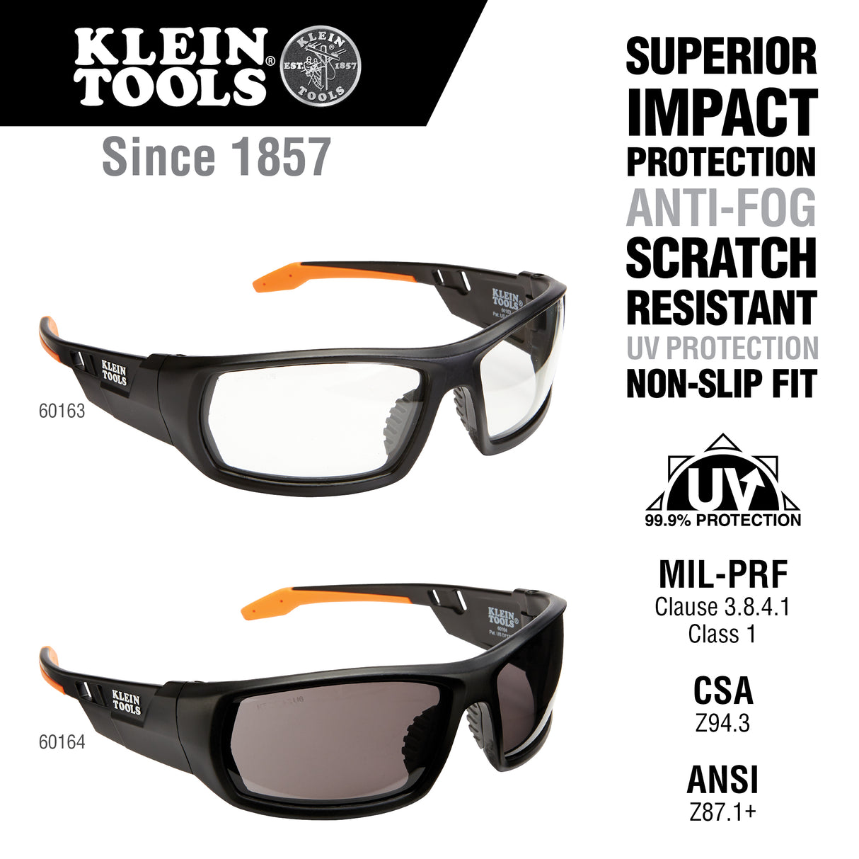 Klein 60163 Professional Safety Glasses, Full Frame, Clear Lens - 2